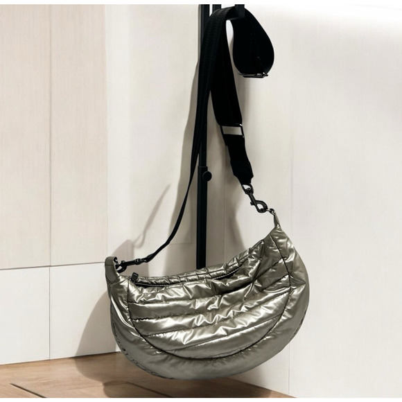 THINK ROYLN Handbags - Think Royln Elton Hobo Designer Crossbody Silver Puffer Handbag Half-Moon